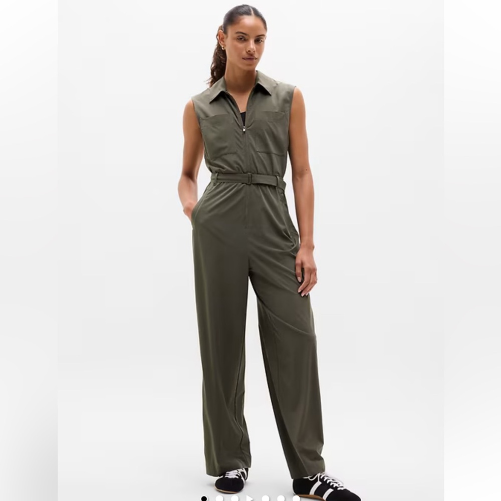 Athleta Sleeveless Belted Jumpsuit  Mountain Olive Green   Always Ready Jumpsuit